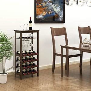 Porte-bouteilles autoportant <span class=keywords><strong>pour</strong></span> 16 bouteilles, <span class=keywords><strong>étagère</strong></span>s de rangement avec table, porte-bouteilles en bois avec barres ondulées <span class=keywords><strong>pour</strong></span> la cuisine - Product Image 2