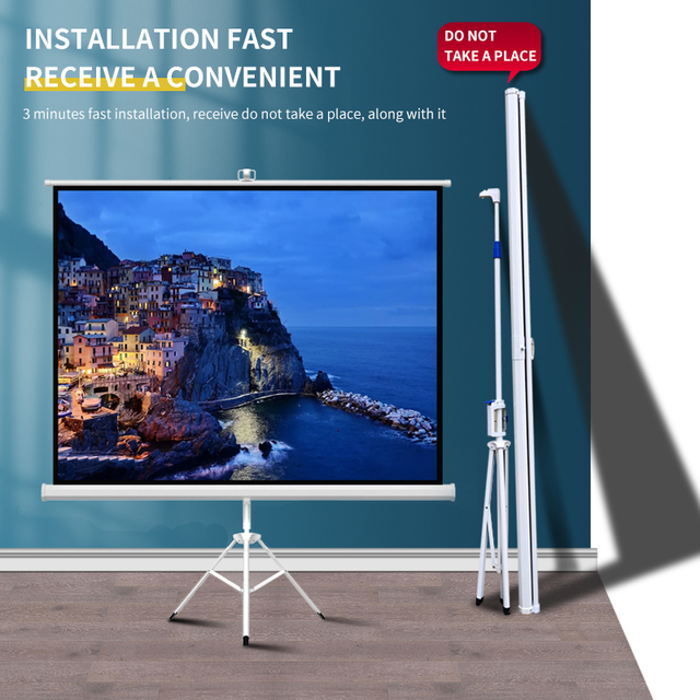 72 Inch 16:9/4:3 Projection Screen with Housing, Self-Locking Stand Portable Outdoor Manual Adjustable Tripod Projector Screen