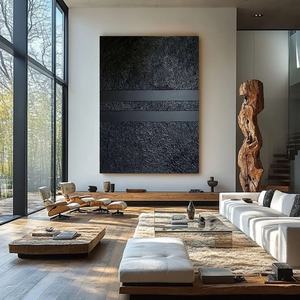 Arte Mural 3D Vertical, Arte Mural Abstracto Negro Minimalista Contemporáneo, Arte Mural Neutral Estilo Wabi Sabi para Decoración del Hogar y Galería - Product Image 3