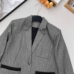 Blazer Texturizado con Diseño de Espiga y Detalle de Bolsillo en Contraste, Chaqueta de Traje Casual de Un Solo Pecho - Product Image 4