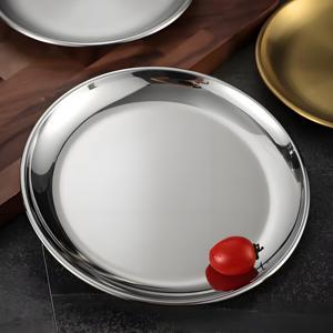<span class=keywords><strong>Vajilla</strong></span> de acero inoxidable 304 coreana, bandeja dorada gruesa, plato de barbacoa, plato clásico para acampar, servir fruta, pastel, plato de hueso de plástico - Product Image 3