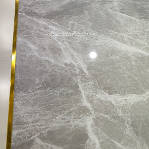 Table basse design à base de pilier, table basse en pierre dorée durable et carrée avec miroir - Product Image 4