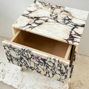 Factory Direct Calacatta Viola Nightstand with One Drawer Durable <strong>Marble</strong> Bedroom <strong>Bedside</strong> <strong>Table</strong> - Product Image 3
