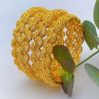 Bracelet jonc articulé ajouré plaqué or, style filigrane vintage, large et sculpté, pour femme, bijoux de mariage et de fête