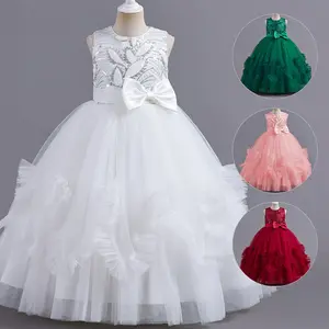 Girls Dresses Girls Party Prom Dresses Child Floor Length Gowns White with Sleeves Flower Summer Casual Embroidery Print Half