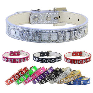 Collar de Perro de Lujo GorisPet con Nombre Personalizado, Letras de Diamantes de Imitación, Collar de Mascota de <span class=keywords><strong>PU</strong></span> Personalizado para Perros y Gatos, Brillante y con Purpurina - Product Image 1