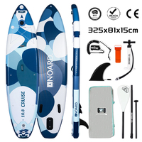 Planche de paddle gonflable professionnelle personnalisable de 325 cm, camouflage bleu océan, pour le surf et le tourisme