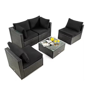 Outdoor Sectional Sofa All Weather PE Wicker Patio Sofa Couch Garden Backyard Conversation Set with Glass <b>Table</b> - Product Image 1