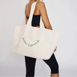 Siêu Lớn Quá Khổ Cotton Hữu Cơ Tái Sử Dụng Mua Sắm Túi <span class=keywords><strong>Tote</strong></span> Với <span class=keywords><strong>Ribbon</strong></span> Xử Lý Biểu Tượng Tùy Chỉnh In Túi Vải - Product Image 2