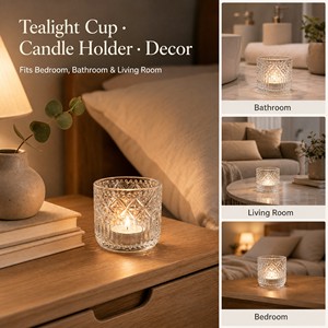 Venta al por mayor de fábrica: Portavelas de cristal transparente con patrón de diamante en relieve para velas de té y whisky - Product Image 3