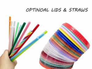 16oz 24oz reutilizable, taza de café de plastico sin tapa color tazas con <span class=keywords><strong>tapas</strong></span> y pajitas - Product Image 4