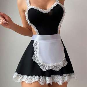 Nouvel ensemble de lingerie sexy 2026 pour femme, style européen, col ouvert, dos nu, bretelles en treillis, dentelle, uniforme de serveuse - Product Image 3