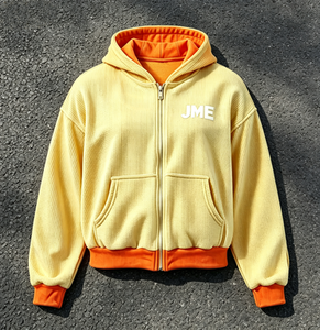 เสื้อฮู้ดซิปแบบวินเทจทรงโอเวอร์ไซส์ ผ้าวาฟเฟิลถัก สไตล์สตรีทแวร์สำหรับฤดูหนาว พิมพ์ลายที่อกได้ตามสั่ง ผ้าฝ้าย 100% - Product Image 1