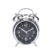 Jam Alarm Analog Vintage Emas 4-Inci dengan Dua Bel, Dioperasikan dengan Baterai, Senyap, untuk Meja Kerja dengan Tampilan Lampu Latar Jarum Kecil.