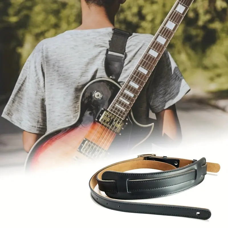 Adjustable Vintage Electric Guitar Strap With Durable Leather and Metal Buckle For Comfortable Shoulder Support