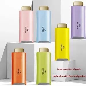 Paraguas Mini Cápsula Plegable de Cinco Pliegues y 6 Varillas de Aleación de Aluminio, Diseño Clásico, Revestimiento Negro, Plegable para Viajes, Protección Solar - Product Image 1