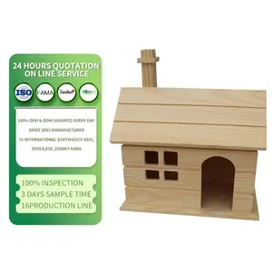 Casa de madera Natural hecha a mano Animal pequeño escondite cabaña masticar jaula juguete para conejillo de indias Chinchilla