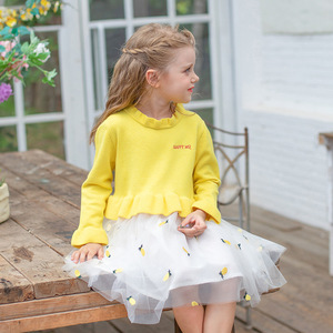 Venta al por mayor otoño niños ropa suave amarillo de manga larga de punto de malla de pompadour <span class=keywords><strong>boutique</strong></span> vestido de niña - Product Image 4