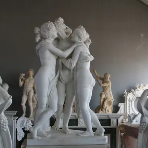 Thiết kế nổi tiếng tùy chỉnh ba người phụ nữ bức tượng bằng đá cẩm thạch trắng phụ nữ Khỏa Thân bức tượng