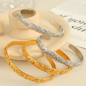 Diamond <b>Bracelet</b> Gold Plated Silver Cuff Women's Everyday Wear Round Brilliant Cut Side Stone Jewelry SZ175 - Product Image 1