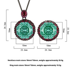 Parure de bijoux de mariée écologiques en cuivre noir et or, avec zircon vert Paraiba 18 mm, collier et boucles d'oreilles pour mariage - Product Image 6