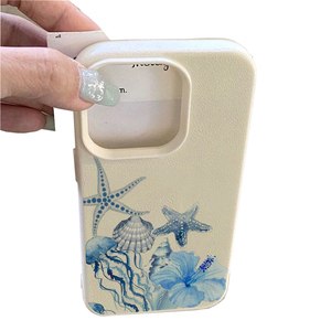 Funda Protectora para Teléfono Móvil con Diseño de Estrellas de Mar, Flores y Patrón de Cuero en TPU para iPhone X, Xr, Xs, 11, 12, 13, 14, 15, 16, 17 Pro Max - Product Image 1