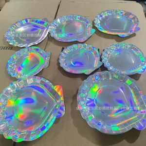 <b>Disposable</b> Paper <b>Plates</b> Seashell Shape 9 Inch Holographic Party Tableware Cake <b>Plate</b> Round Design - Product Image 1