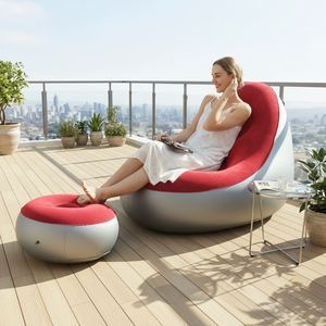 Modern Portable Breathable <b>Inflatable</b> Pvc Flocked Foldable <b>Sofa</b> for Outdoor Use-Lounge Nap Chair Customized Color Logo - Product Image 3