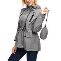 Ventes en gros de vestes coupe-vent grises pour femmes avec logo personnalisé, vente chaude, veste imperméable en polyester de marque pour femmes