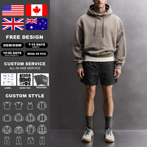 Sweat-shirt à capuche ample en molleton 100 % coton délavé style vintage pour homme KingSen, avec imprimé vieilli et épaules tombantes - Product Image 2