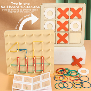 Nouveautés 2026 : Tableau d'activités créatives géométriques 2-en-1, <span class=keywords><strong>jeu</strong></span> éducatif Tic-Tac-Toe, jouets en bois pour enfants - Product Image 1