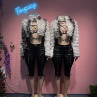 Ensemble de mode féminine 2026 Sexy Haut en fourrure à lacets assorti à un pantalon en cuir PU Ensemble deux pièces Vêtements pour femmes Tenue de boîte de nuit