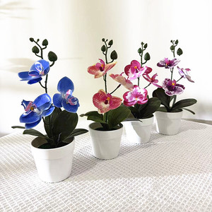 Nuevo Bonsái de Phalaenopsis Artificial en Maceta con Tres Flores y Tres Hojas, Película 3D, Planta Artificial en Maceta para Interiores/Restaurantes - Product Image 1