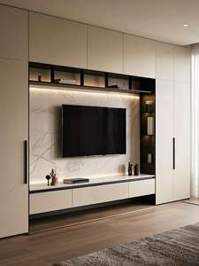 Meubles <span class=keywords><strong>TV</strong></span> modernes à la mode en bois massif Meubles de télévision muraux respectueux de l'environnement avec armoires ouvertes <span class=keywords><strong>et</strong></span> lumières LED - Product Image 4