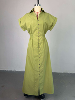 Nouvelle Robe Chemise Décontractée Longue et Respirante pour Femme, à Col Boutonné, Manches Courtes et Taille Naturelle Cintrée, Style Été