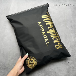Custom Gold Foil Print Matte Black Plastic Zipper <b>Bag</b> Waterproof Apparel Clothing Packaging <b>Zip</b> Lock Pouch <b>Bag</b> - Product Image 4