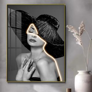 Cuadro de Porcelana de Cristal con Retrato de Mujer de Diseño Personalizado, Arte de Pared para Sala de Estar, Venta al por Mayor de Fábrica, Soporte de Lienzo - Product Image 6