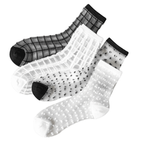Vente en gros de bas en soie pour femmes de haute qualité, fins, tricotés, à carreaux, rayés, à pois, transparents, design personnalisé, corps transparent