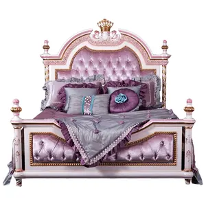 Mobilier de chambre à coucher en bois massif, ensemble de meuble de style européen royal avec dessins pour enfants LEQ001A