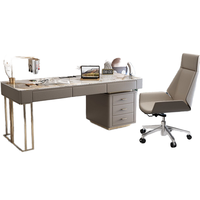 Bureau de direction moderne de luxe avec plateau en marbre, portable, écologique, avec armoire latérale de rangement, pieds en métal doré, pour bureau à domicile