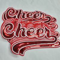 Fer en gros sur rouge et blanc Cheer Sequin Patch paillettes paillettes lettre appliques patchs pour Sport Cheerleading