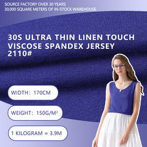 Tissu tricoté extensible en jersey simple de viscose et élasthanne, ultra fin, toucher lin, 30S, 170 cm de large, 150 g/m², pour débardeurs et t-shirts printemps-été - Product Image 2