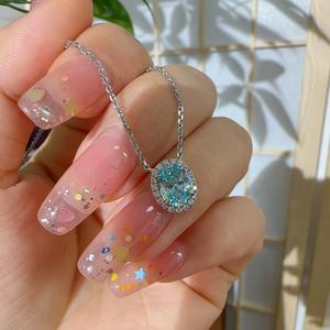 Collier pendentif fin pour femme en argent pur S925, bracelet en argent cassé avec perle d'aigue-marine, bague superposée, boucles d'oreilles ovales naturelles - Product Image 1