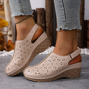 Women European and American Style Wedge Sandals Summer New Hollow Out Large Platform <b>Magic</b> <b>Tape</b> Closed-Toe Sandals - Product Image 1