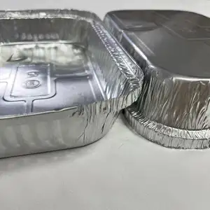 Persegi panjang 11*7 "280*185*48mm aluminium Foil wadah makanan 1500ml Microwave Oven menggunakan makanan aman Takeout panci Foil dengan tutup kertas