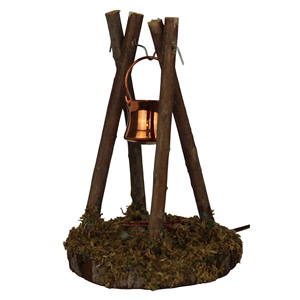 Accessoires de crèche 9,5 x 9,5 x 12 cm Décorations de Noël Feu de camp illuminé avec bouilloire Bois Métal (999944104100101) - Product Image 3