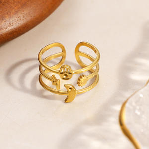 European American Style Stainless Steel Openwork <b>Ring</b> Sun Moon Star Motif Adjustable U Shape Women's Fashion Jewelry Gift - Product Image 4