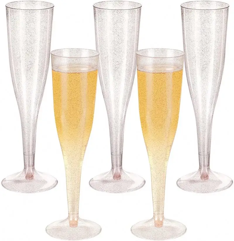 Bordo oro usa e getta oro rosa Glitter argento Glitter Champagne flute plastica trasparente bicchiere da vino bicchiere da giardino per la festa di nozze