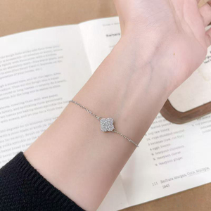 Bracelet trèfle porte-bonheur en diamant cultivé en laboratoire HPHT, platine Pt950/10k, pavé de diamants, bracelet à quatre feuilles, bijoux fins pour femmes, cadeau - Product Image 5