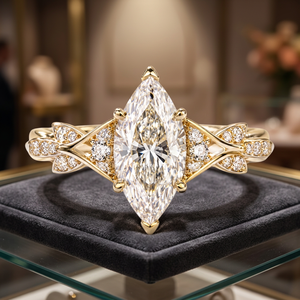แหวนหมั้นเพชรทรงมาร์คีส์เพาะเลี้ยงในห้องปฏิบัติการ ทอง 14K แบบเติมทอง ดีไซน์แหวนแยกส่วน แหวนเจ้าสาวสุดหรู - Product Image 2